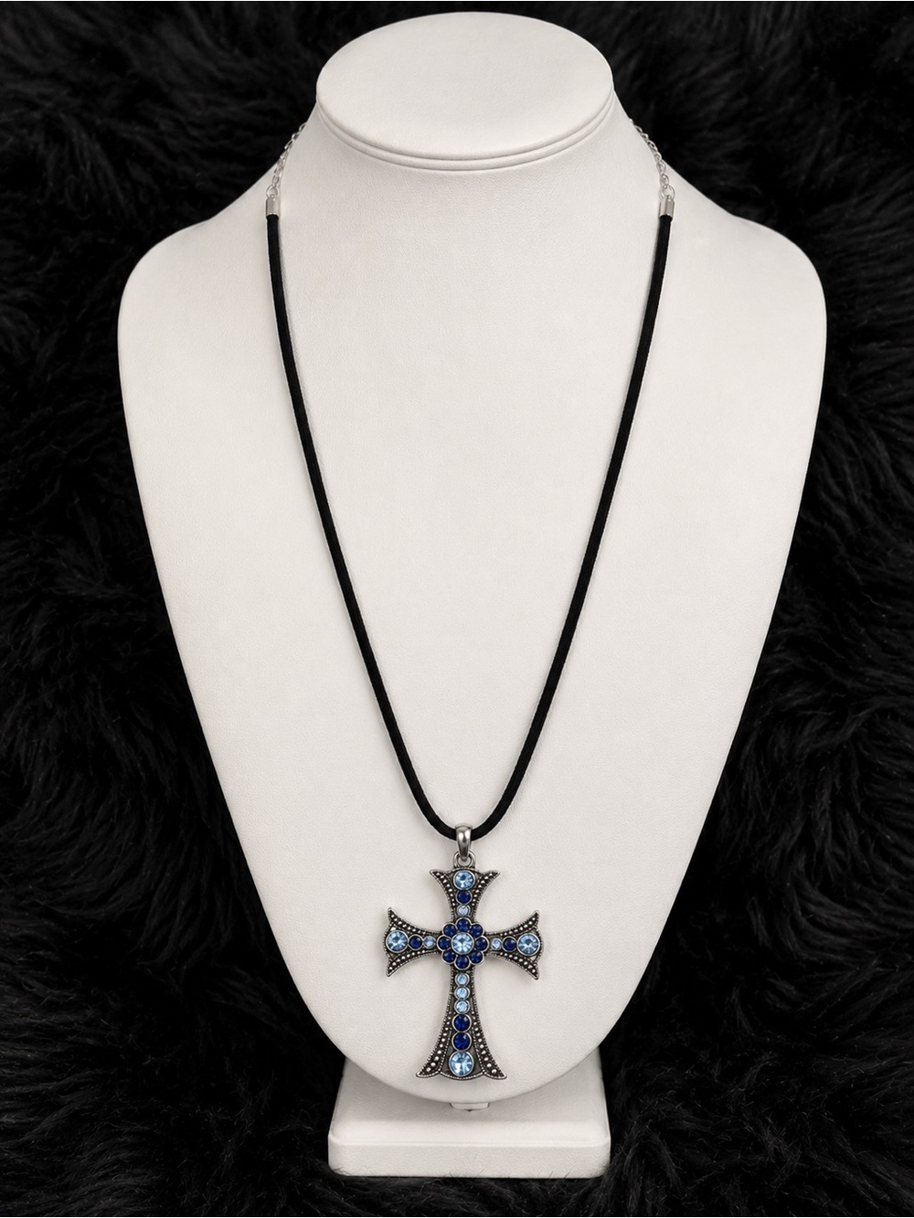 Lia Sophia Divinity Blue Crystal Gothic Maltese Cross Necklace, Silver-Tone, Uni